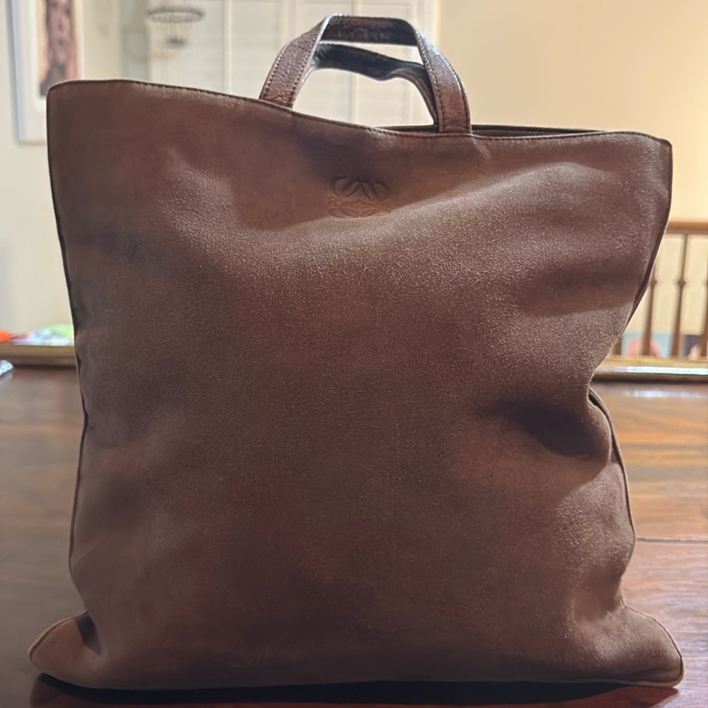 LOEWE Vintage Suede Tote Bag in Chocolate
